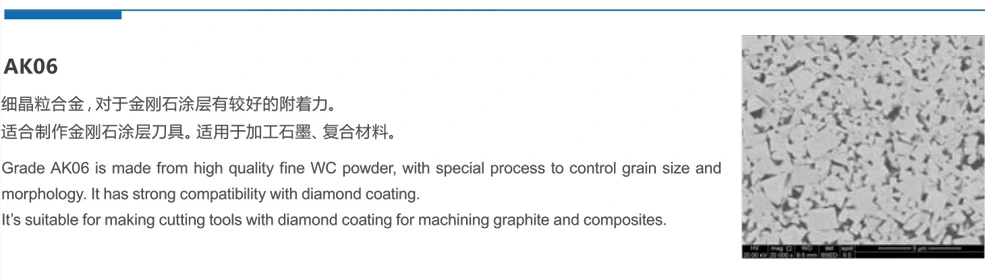 AK06 fine-grain tungsten carbide grade and WC microstructure for diamond-coated cutting tools